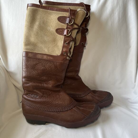 Ugg Belcloud Duck Boot Tall Sheepskin Shearling Lined Size 6.5 37.5 Brown 1900 - Picture 1 of 16